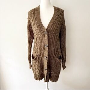 American Eagle Cable Knit Wool Blend Cardigan Small Fisherman Crunchy Indie